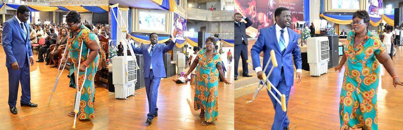 Woman being healed by the power of God through Bishop Charles Agyinasare